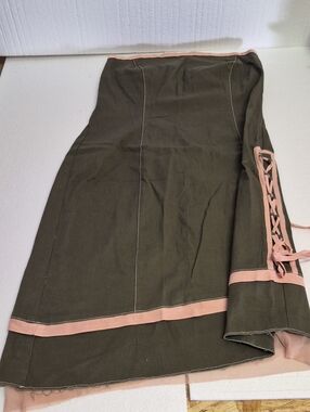 Vintage Ruby Rox Strapless Dress Size 13 Olive Green Pink Corset Lace Up Y2K